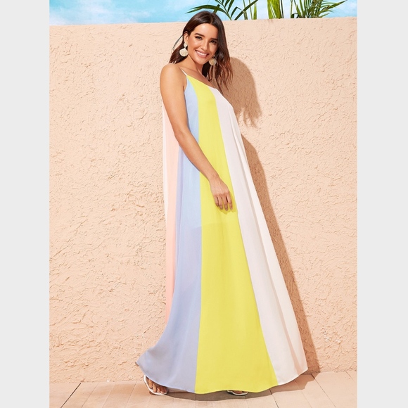 Multi Color Block A-line Maxi Cami Dress - Picture 2 of 8